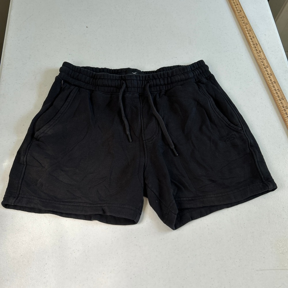Hollister Mens Black Fleece Sweat Shorts Small Drawstring‎ Logo Athleisure 6706